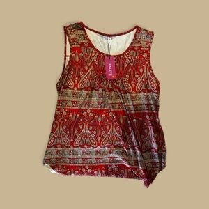 HALIFE Red Paisley Boho Tank Top Sleeveless Summer Blouse Size 2XL
